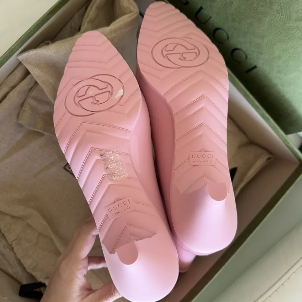 New Authentic Gucci Interlocking GG Logo Rubber Boots Pink Size 39 / US 9 - Picture 6 of 7